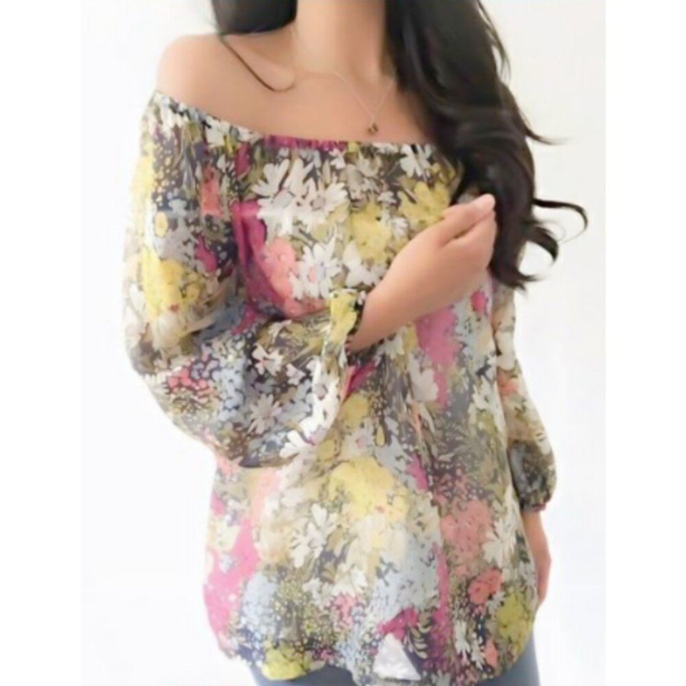 ANTHROPOLOGIE Edme & Esyllte 100% Silk Blouse Top Size XS Semi Sheer Floral